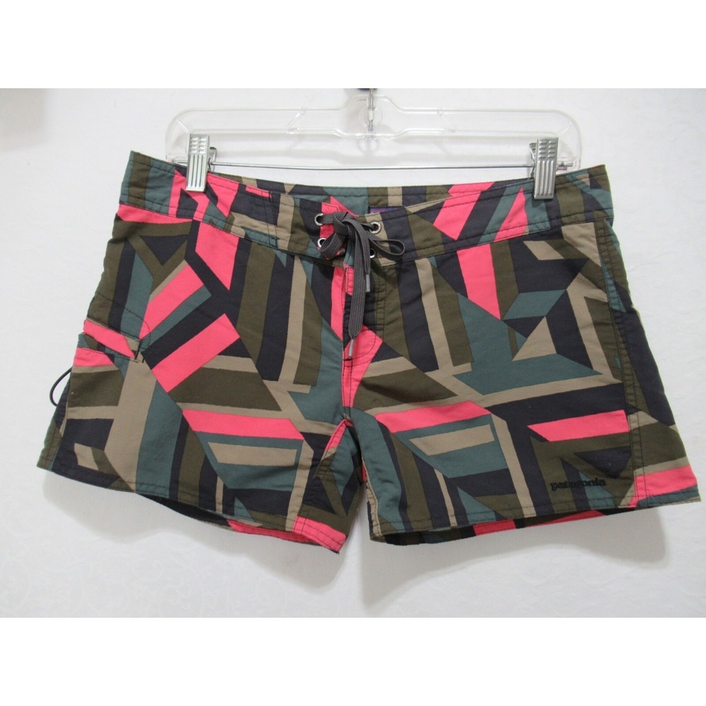 Patagonia Women's Geometric Olive Green Pink Athletic Shorts